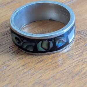 Vintage Mexican Alpaca Inlay Statement Ring Turquoise, Coral & Onyx Color Stones